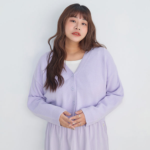 Classic V-Neck Multicolor Cropped Plus Size Knit Cardigan