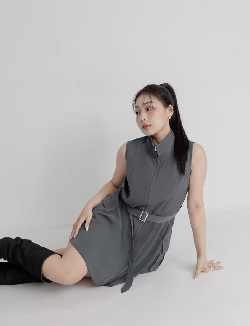 MUA! Utility Cargo Zip-Up Plus Size Sleeveless Dress (With Belt)