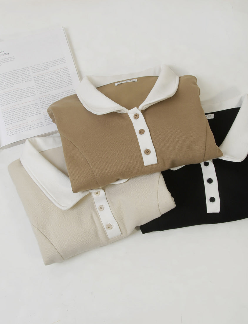 Color-Block Polo Collar Plus Size Mini Dress (With Belt)