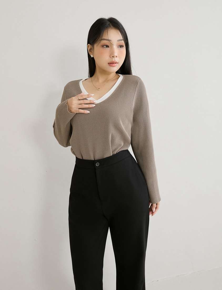 MISS. Faux Two Piece Ribbed Knit Plus Size Long Sleeve Top