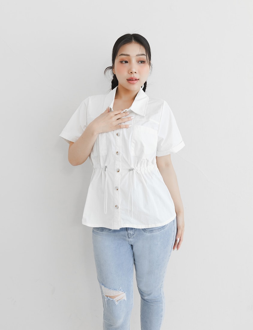 Pockets Cargo Drawstring Waist Plus Size Shirt
