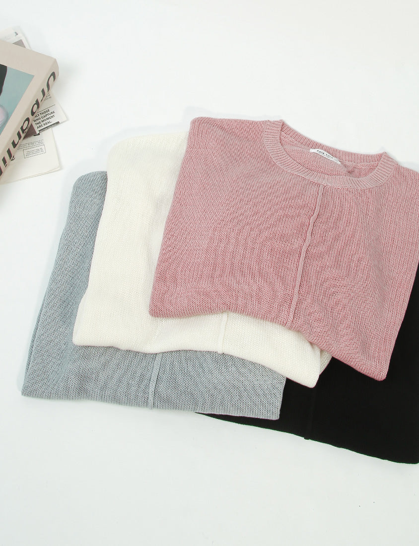 MISS. Korean Sheer Knit Plus Size Long Sleeve Top (with Waist Tie)